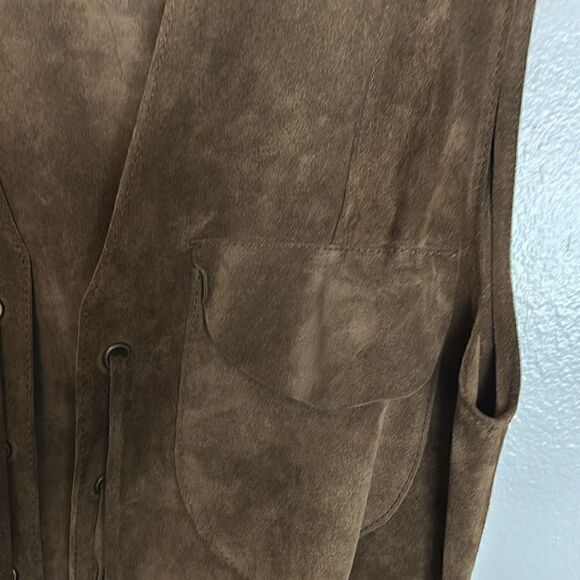 Vintage Zara Studio Cow Leather Sleeveless western long jacket Size M - Picture 5 of 7
